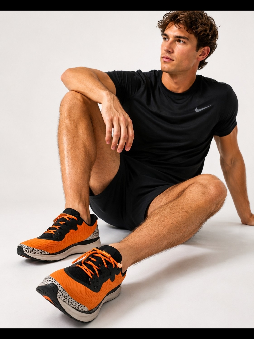 Jordan Men's Orange Black AthlNike Black Tee with Orange and Black Running Shoes